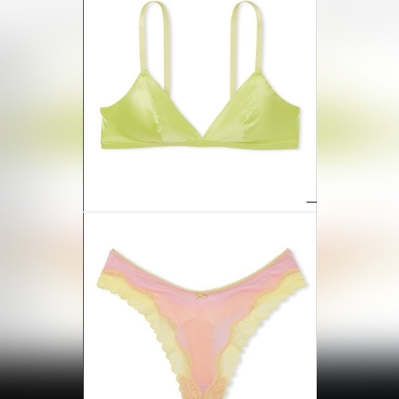 2pc- Tease Smooth Unlined Bralette & Tease Lace Trim High-Leg Scoop Thong Panty - Picture 2 of 9